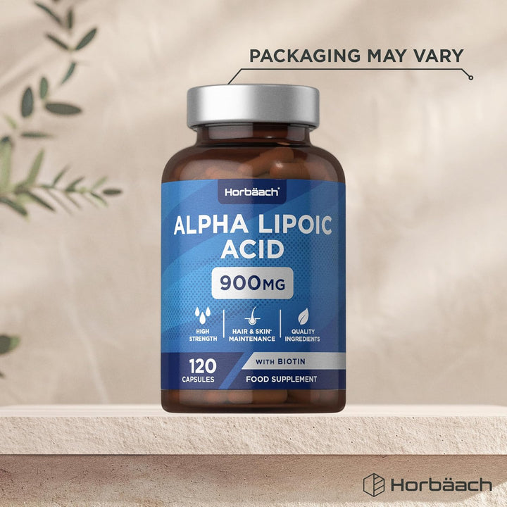 Alpha Lipoic Acid 900Mg | 120 High Strength ALA Capsules | Complex with 999Ug of Biotin | by