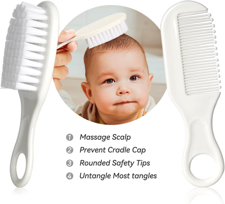 Infant Safety Care Set with Hair Brush Comb Nail Clipper, Baby Essentials Kit for Newborn Girls Boys (Grey White)