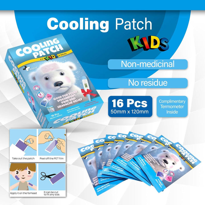Cooling Gel Patch Color Changing 16Pcs Fever Reducer - Includes Free Digital Thermometer Hypoallergenic Non-Medicinal Pain and Headache Relief