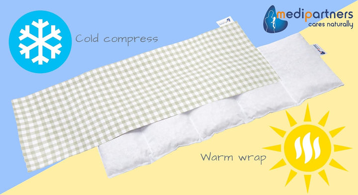 Cherry Stone Pillow 60X20Cm 800G 100% Cotton 5-Chamber Eco Natural Heat Pillow Cold Therapy Removable Pillowcase (Grid)