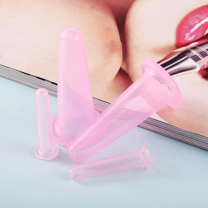 4 Pcs Silicone Facial Cupping Therapy Set Vacuum Massage Cup Kit Body Cupping Cup Set for Face Neck Back Eyes Massage Vacuum Cans Suction anti Cellulite Massager Health Care (Pink)