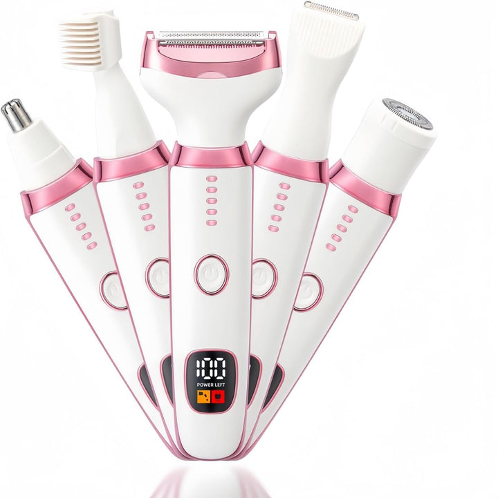 Electric Lady Shaver for Women, Wet & Dry 5-In-1 Bikini Trimmer and Facial Hair Remover for Women – for Face, Nose, Eyebrows, Arms, Underarms, Legs & Bikini Line – Painless Grooming Kit