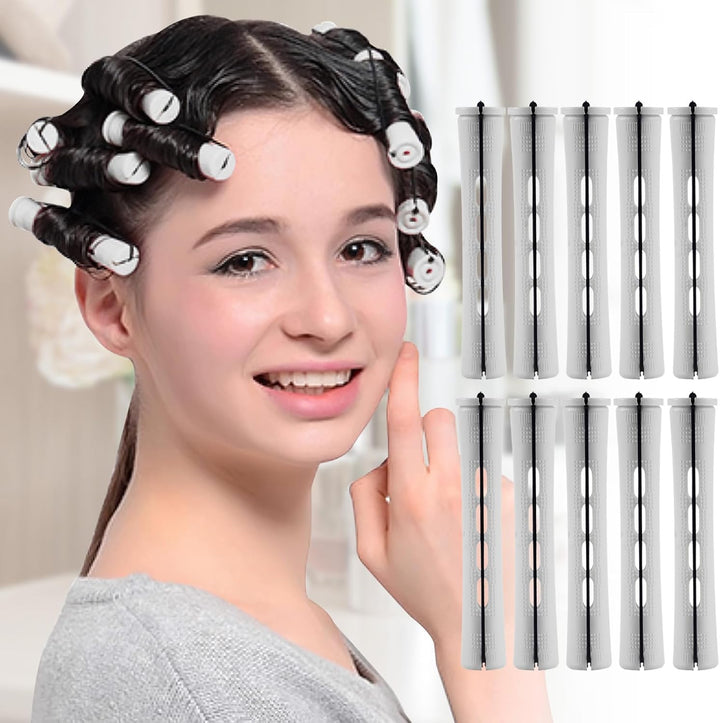 10 Pieces Hair Perm Rods Non-Slip Hair Rollers for Natural Hair with Elastic Rubber Band Short Curlers for Hairdressing Styling 0.35"(Gradient Blue)