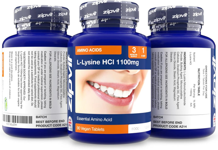 L Lysine 1100Mg, 90 Vegan Lysine Tablets, High Strength Essential Amino Acid Supplement, 3 Month Supply for Daily Wellness Support