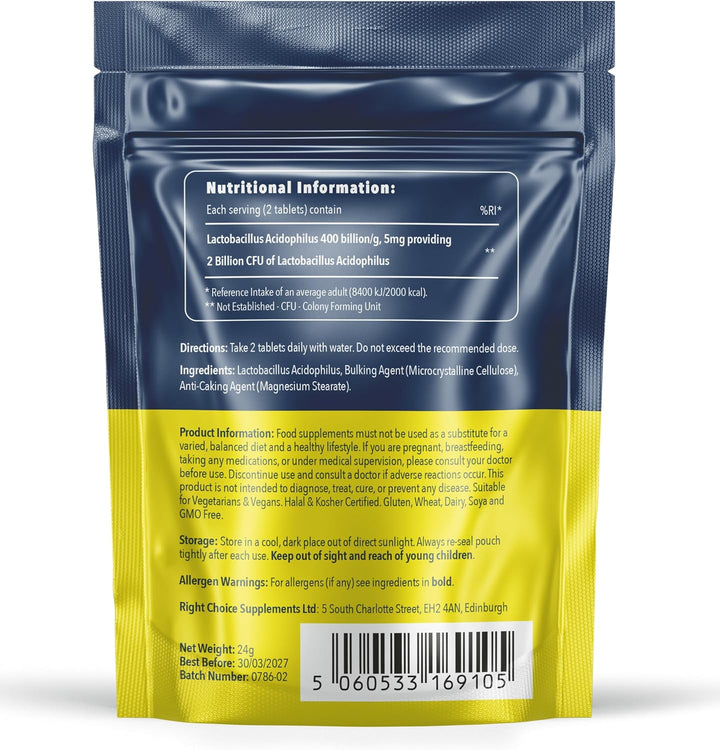 Probiotics for Gut Health | 180 Lactobacillus Acidophilus Tablets (Not Capsules) | High Strength Probiotic Supplement for Men & Women | Vegan, GMO, Gluten Free & UK Made