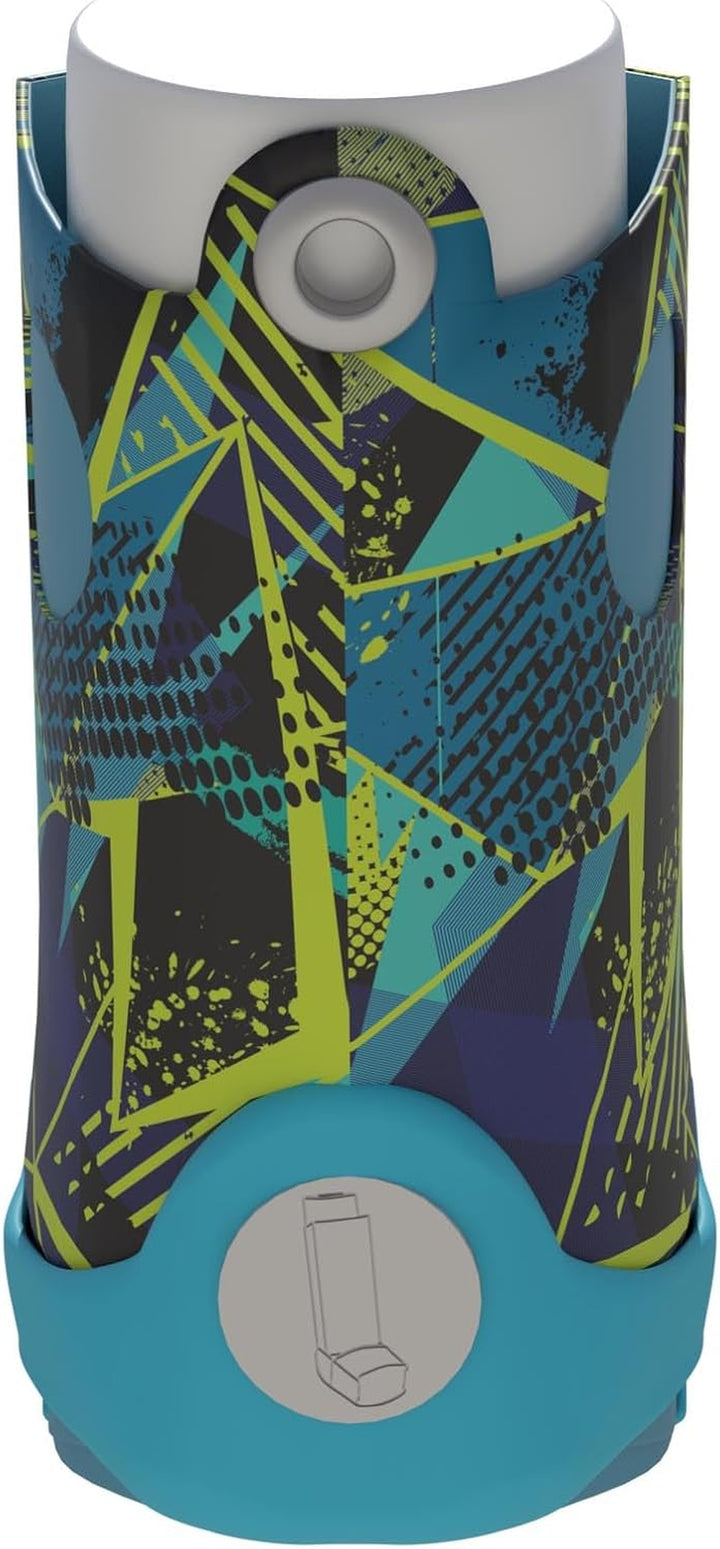 Sport Collection of Inhaler Cases – for Ventolin and Shorter Style Inhalers – Vegan Leather Case for Kids and Adults – Handmade in England (Neon Geometric, Shorter Style)