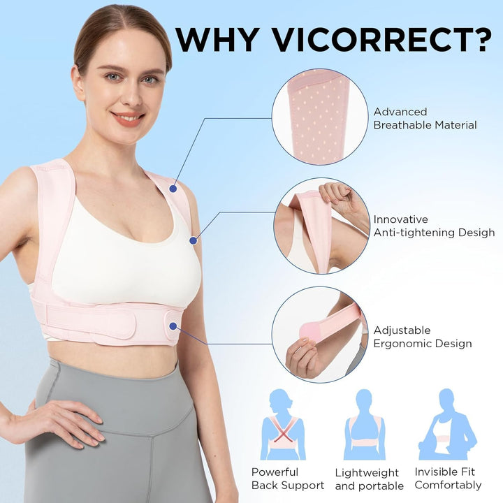 Back Posture Corrector for Women: Men'S Adjustable Shoulder Brace for Upper Back Pain Relief and Posture Support (Pink, M-L)