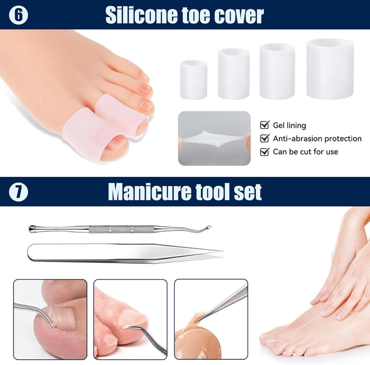 Ingrown Toenail Removal Kit Ingrown Toenail Treatment Tool Kit Ingrown Toenail Corrector Tools with Toenail Braces, Podiatry Tools, Ingrown Toenail Corrector Strips and Patch for Toe Pain Relief