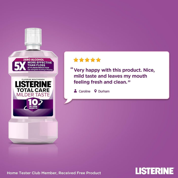 Total Care Milder Taste (Zero Alcohol) Antibacterial Mouthwash (500Ml), Caring and Cleansing Mouthwash to Freshen Breath with 10-In-1 Benefits