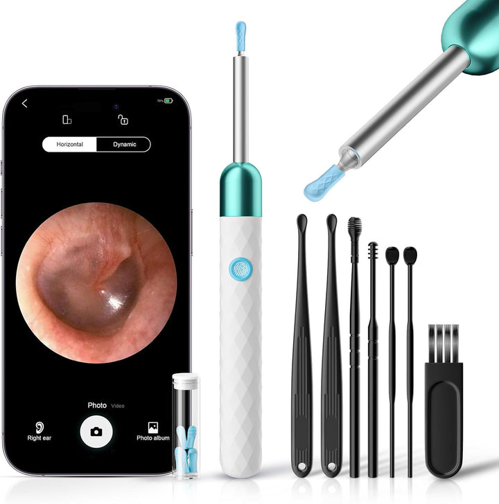 Ear Wax Removal - Earwax Remover Tool with 7 Pcs Ear Set - Ear Cleaner 1080P HD Ear Scope - Camera with 6 Led Lights - Ear Cleaning Kit with 11 Ear Spoon - Ear Camera for Ios & Android（Glossy Black）