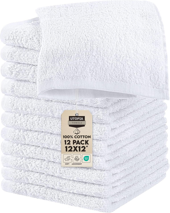 - Cotton Washcloths Set - 30 X 30 Cm, White - 100% Ring Spun Cotton, Premium Quality Flannel Face Cloths, Highly Absorbent and Soft Feel Fingertip Towels (24-Pack, White)