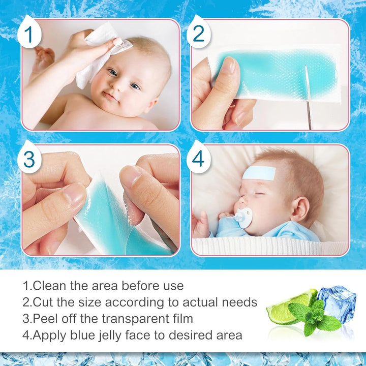 Cooling Pad Cooling Gel Fever Patches for Kids & Adults - Soothing Forehead Strips to Reduce Temperature for Babies, Children, and Grown-Ups