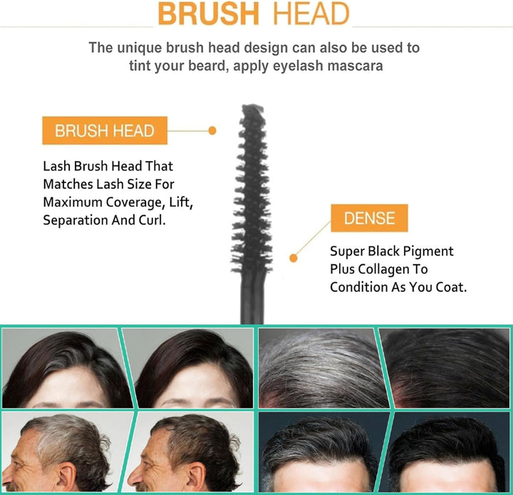 Hair Mascara Root Touch Up, Dark Brown Temporary Hair Dye Mascara, Grey Hair Cover up Waterproof Root Cover Up, Quick Dry Smudge-Proof Hair Concealer Mens Beard Dye Brush