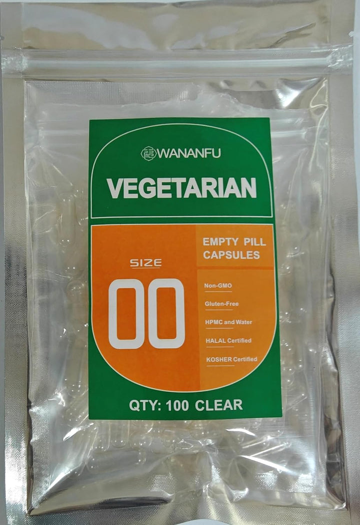 Size 00 Empty Capsules Vegetarian (100 Count) Bundle with Micro Lab Spoon with Powder Tamper, Compatible with Capsule Filling Machine