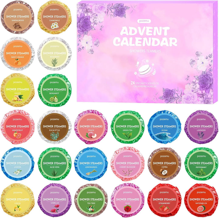 Shower Steamers Advent Calendar 2025 for Adult Kids Bath Bombs Aromatherapy Advent Calendars for Women Men Girls Boys