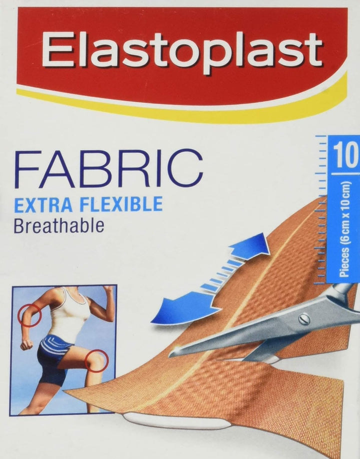 Fabric Cut to Size Plasters (1M X 6Cm), Extra Flexible Wound Care, Moves with the Body, Water-Repellent & Breathable Large Plasters Help Protect Wounds, 10 Strips