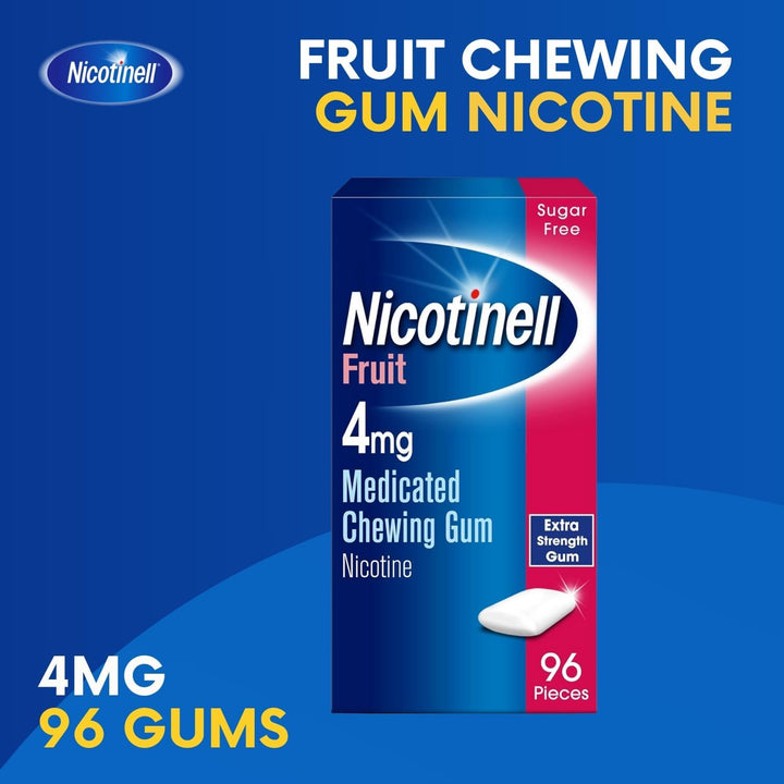 Fruit Gum 4Mg (96 Pieces), Stop Smoking Aid, Sugar Free Nicotine Gum, Mild Fruit Flavour, 4Mg Extra Strength for Heavy Smokers, Quit Smoking Aid