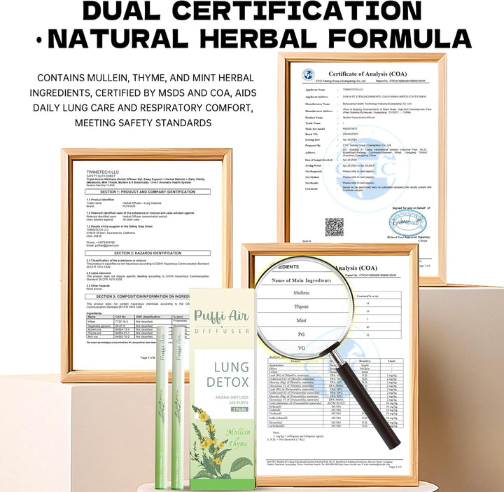 Herbal Diffuser Pen with Natural Mullein, Leaf Aromatherapy Inhaler, Nicotine Free Lung Cleanser, Herbal Mullein Diffuser, 300 Uses per Stick (600Uses）