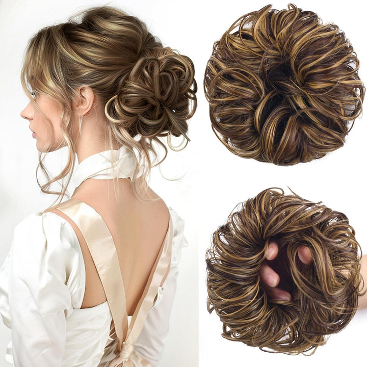 Messy Bun Hair Piece for Women,Curly Wavy Hair Scrunchies Bun Extensions Hairpieces,Synthetic Hair Chignons Accessories Updo for Girls(18/22#,35G)