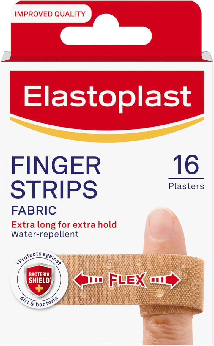 Extra Flexible Finger Strip Plasters (16 Pieces), Flexible and Durable Plasters for Fingers, Stretchy Fabric Plasters, Plasters Waterproof