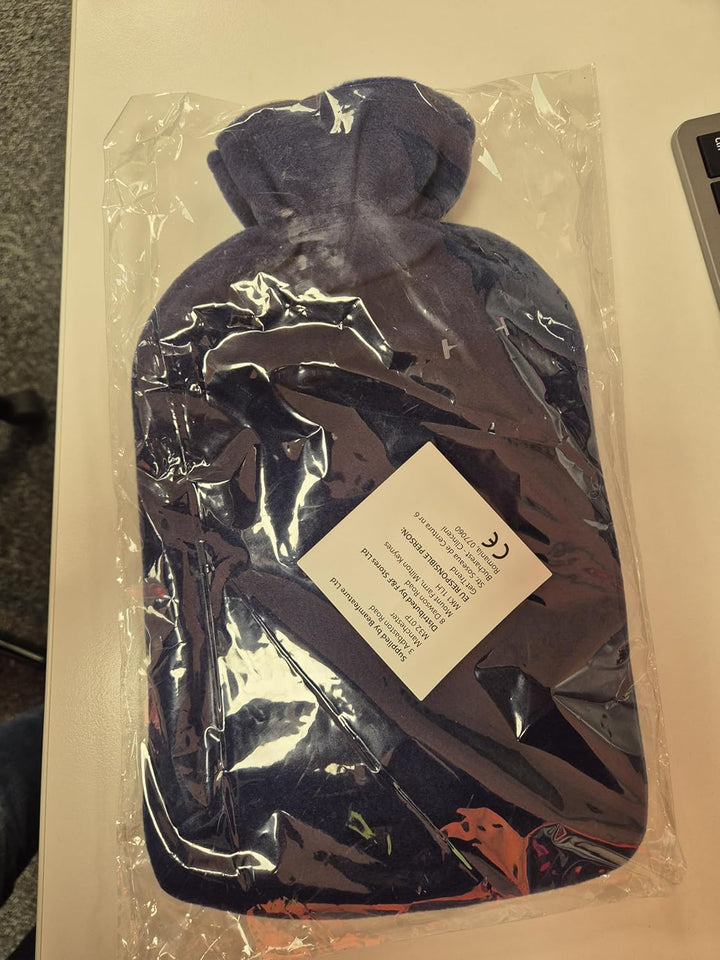 Hot Water Bottle with Soft Fleece Cover - Natural Rubber 2 Litre - British Design - UK Safe Tested