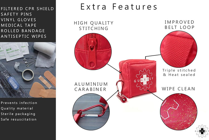 Guardsy Mini First Aid Kit | Compact Small Medical Emergency Survival Kit Perfect for Car, Travel, Hiking, Camping, Outdoor, Cycling, Running, Home, Vehicle, Sports. with Digital First Aid Guide App