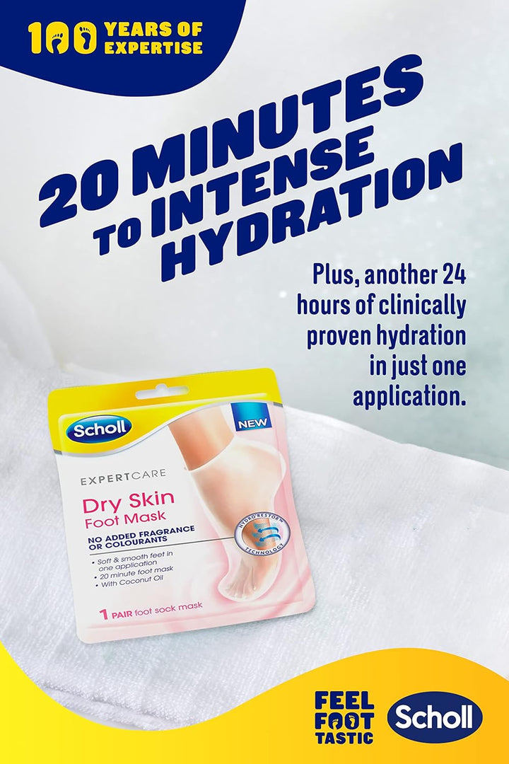 Expertcare Dry Skin Foot Mask - Nourishing Foot Mask with Coconut Oil, Urea, and Shea Butter - 24-Hour Moisture for Dry Foot Skin - 1 Pair of Foot Mask Socks, One Size