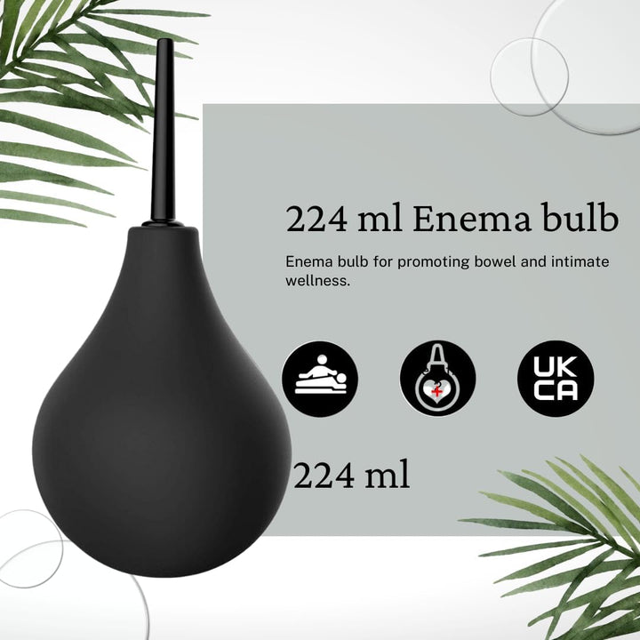 Enema Bulb 224Ml for Men and Women - Reusable Colon Cleansing Douche for Constipation - UKCA, CE & FDA Certified - Includes 2 Slim Nozzles (1 Soft, 1 Hard)