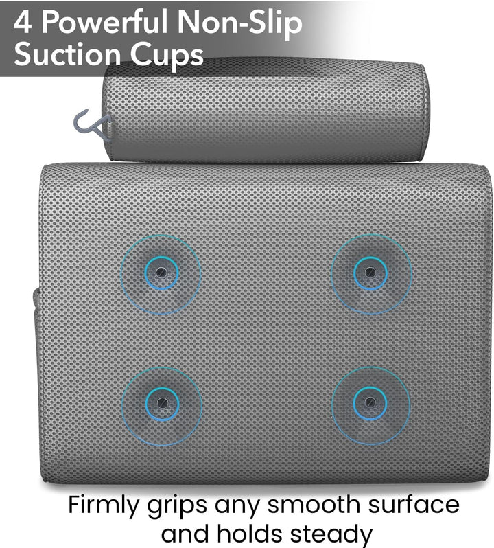 Bath Pillow – Bath Cushion for Head and Neck Support – Quick Dry Waterproof Mesh – Luxury Bath Accessories with Suction Cups – Bath Pillows for Head and Neck – Grey