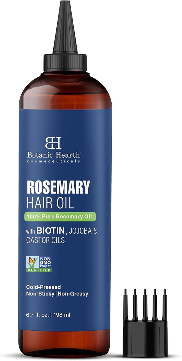 100% Pure Rosemary Oil for Hair Growth Infused with Biotin | Hair Strenghtening Treatment | Nourishing & Volumizing | with Jojoba Oil & Castor Oil | Non GMO Verified | 6.7 Fl Oz