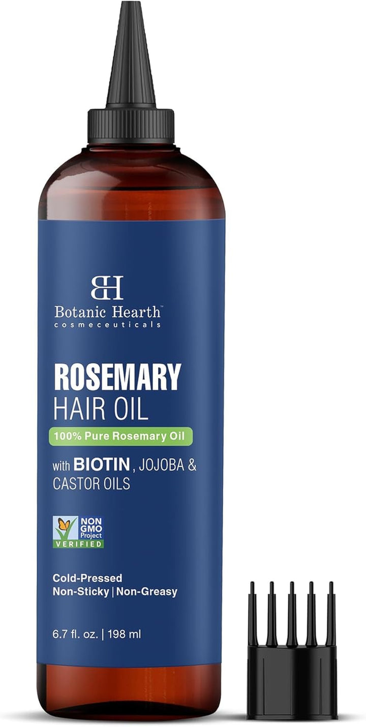 100% Pure Rosemary Oil for Hair Growth Infused with Biotin | Hair Strenghtening Treatment | Nourishing & Volumizing | with Jojoba Oil & Castor Oil | Non GMO Verified | 6.7 Fl Oz