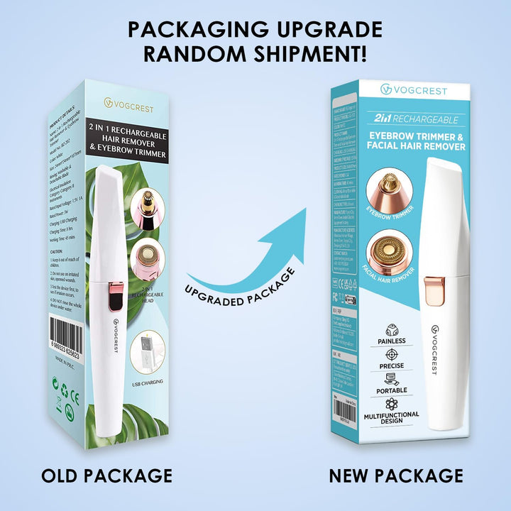 Eyebrow Facial Trimmer: 2 In1 Rechargeable Facial Hair Removal and Eyebrow Shaver - Face Lips Body Painless Facial Razor with Built-In LED Light (White)