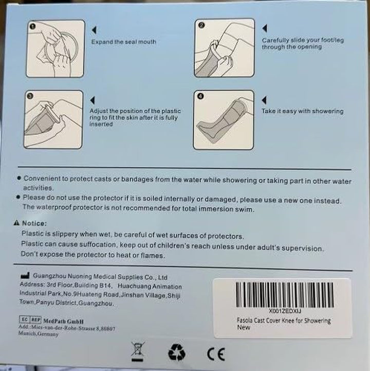 Knee Cast Cover for Showering, Knee Shower Protector after Surgery, Reusable Cast, Dressing and Bandage Cover