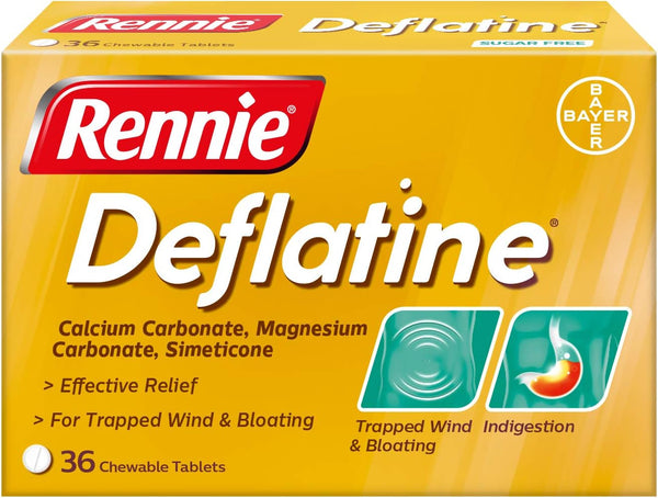 Deflatine, Trapped Wind and Bloating Tablets, Fast and Effective Heartburn Relief and Indigestion Relief, Sugar Free Mint, 1 Pack of 36 Tablets
