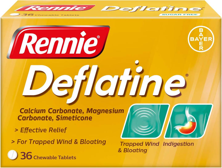 Deflatine, Trapped Wind and Bloating Tablets, Fast and Effective Heartburn Relief and Indigestion Relief, Sugar Free Mint, 1 Pack of 36 Tablets