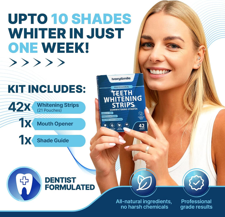 Professional Teeth Whitening Strips 21 Treatments | Safe for Enamel | Non Sensitive Teeth Whitening | Bright Smile without Any Harm | Pack of 42 Strips + Mouth Opener Included