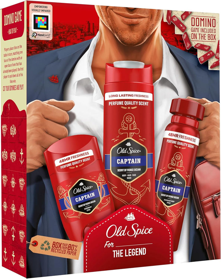 Gentleman Gift Set for Men with Captain Deodorant Spray, Deodorant Stick and Shower Gel
