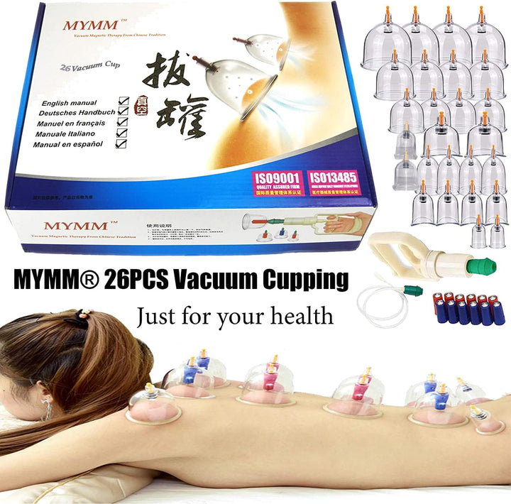 26 Cupping Cups Sets Biomagnetic Traditional Professional Chinese Therapy Massage Vacuum Cupping Set Household Pull Out Cupping Kit/Hijama Chinese Massage Suction