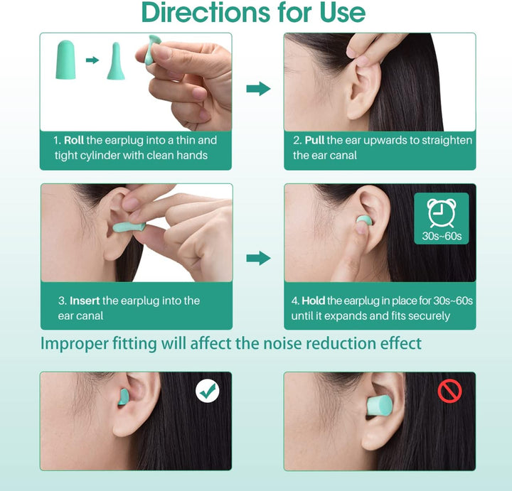 Ultra Soft Foam Earplugs, Noise Cancelling Earplugs for Sleeping, 38Db Highest SNR, One Size Fits Virtually Every Wearer for Snoring, Studying, Travel, Motorcycle, Loud Noise Etc 60 Pair- Mint Green