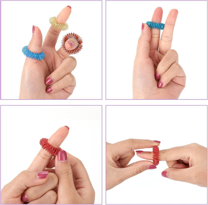 12 Pieces Acupressure Rings-Spiky Sensory Finger Rings Acupuncture Rings Fidget for Silent Stress Reducer and Massager Improves Blood Circulation