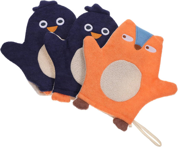 3Pcs Bathing Mitt Cartoon Cotton Shower Washcloths Bath Scrubber Soft for Fun Bath Essentials