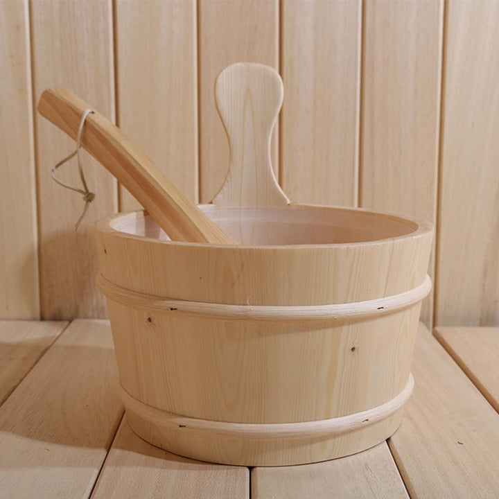 2 Pieces Sauna Wooden Bucket and Ladle Set, Sauna Accessories Kit, Wood Sauna Barrel Set, 4L Sauna Water Bucket with Handle and Spoon, Wooden Buckets Bathroom Wooden Bucket & Ladle Set