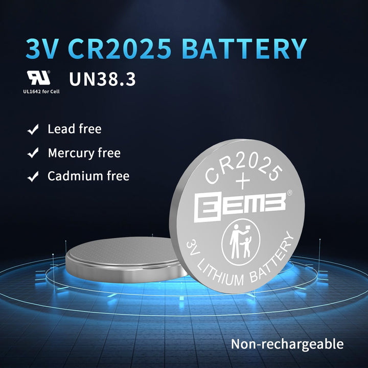 5 PACK CR2025 Battery 3V Lithium Battery Button Coin Cell Batteries 2025 Battery for Key Fobs, Calculators, Coin Counters, Watches, Heart Rate Monitors, Glucose Monitors and More