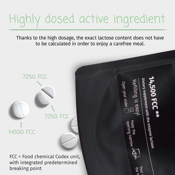 Lactase Tablets | Helps with Lactose Intolerance | Contains 45 Pcs. of Extra-Strength Dose (14,500 FCC) Lactase Enzyme Tablets | 100% Vegan | Supports the Lactose Digestion