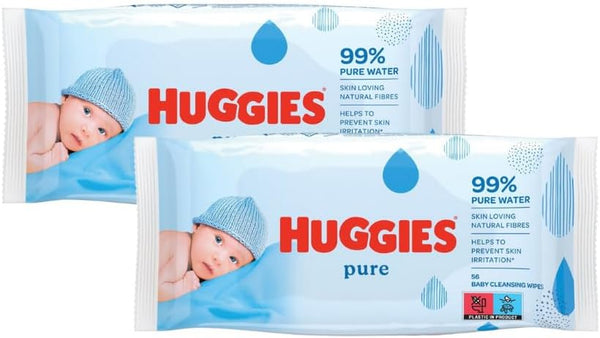 Baby Wipes Bundle with 2 Packs of 56 Wipes - Fragrance-Free, Gentle Skin Care, Hypoallergenic, for Hands, Faces & Bottoms - Includes  Thank You Card