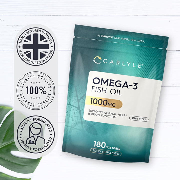 Omega 3 Fish Oil Capsules High Strength | Fatty Acids Supplement | 1000Mg with 180Mg of EPA and 120Mg of DHA | 180 Softgels | by