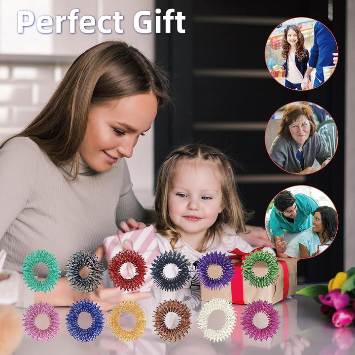 12 PCS Fidget Rings Acupressure Rings Spiky Sensory Finger Rings for Kid Adults, Acupuncture Massage Rings Set for Stress Relief Anxiety Promoting Blood Circulation