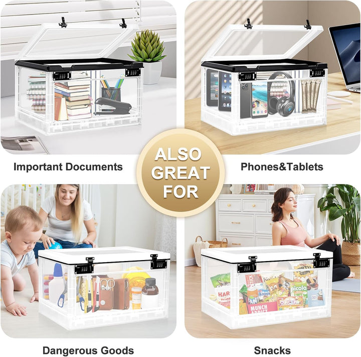 Large Lockable Storage Box, 24 Litre Combination Lock Box for Personal Items/Office Locker/School/Medicine/Snacks/Phone Jail/Electronic/Home