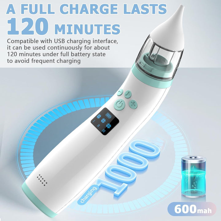 Electric Nasal Aspirator Baby,Portable Baby Nasal Aspirator,Baby Nose Suckers Automatic Nose Cleaner with 2 Silicone Tips, Adjustable Suction 3 Level, Music and Light Soothing Function, Anti-Backflow