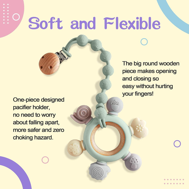 Dummy Clip, 2 PCS Premium Silicone Smoother Chains, Dummy Clip for Boys Girls, BPA Free One-Piece Design Pacifier Clips, Easy for Parents (Cream Whtite+Purple) (Apricot+Sage)